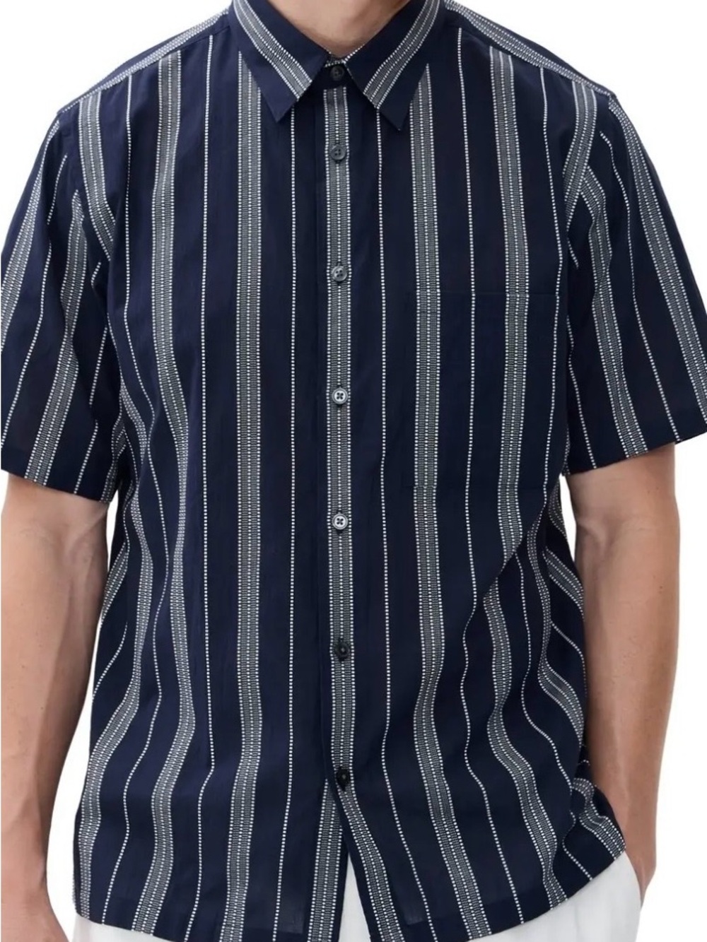 NWT THEORY Men’s Noll short sleeve Summer Dobby STRIPED SHIRT BALTIC BLUE XL